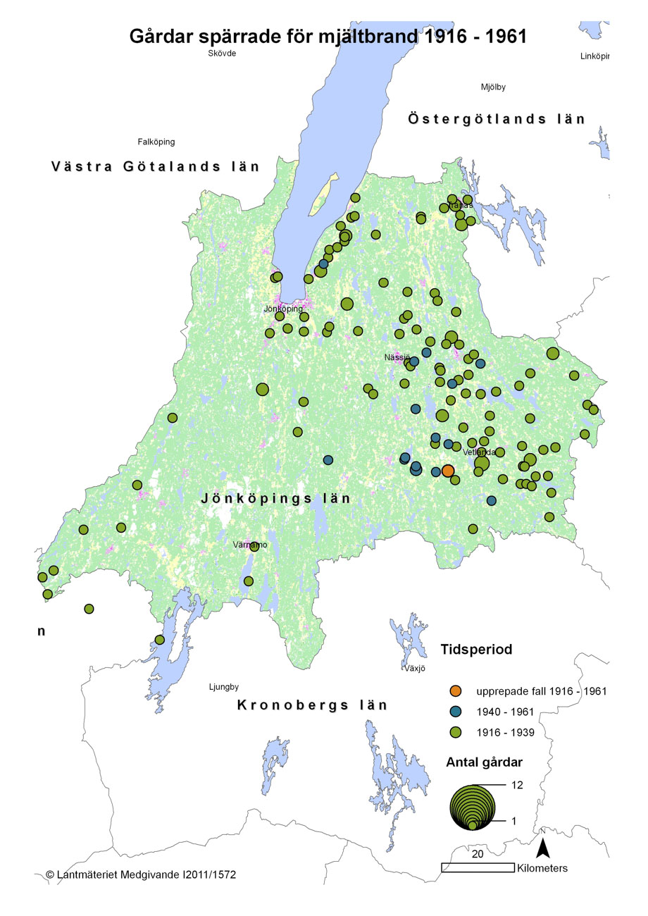 Mjältbrand 1916-1961 Jönköpings län