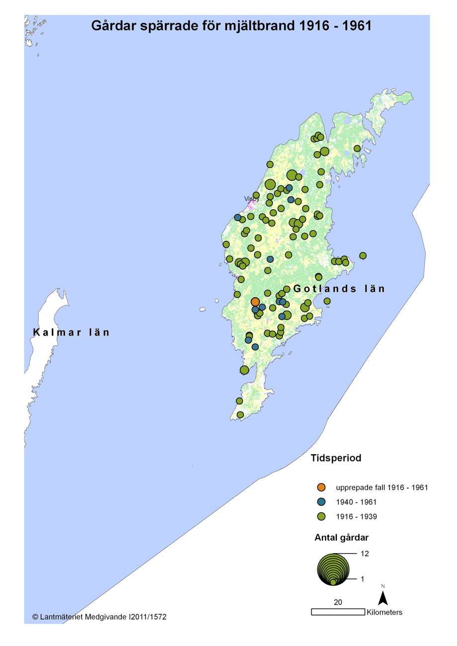 Mjältbrand 1916-1961 Gotlands län