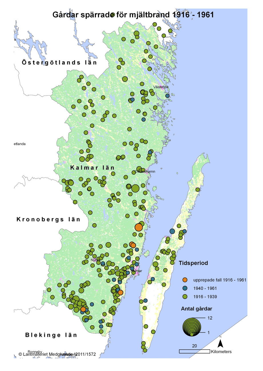 Mjältbrand 1916-1961 Kalmar län