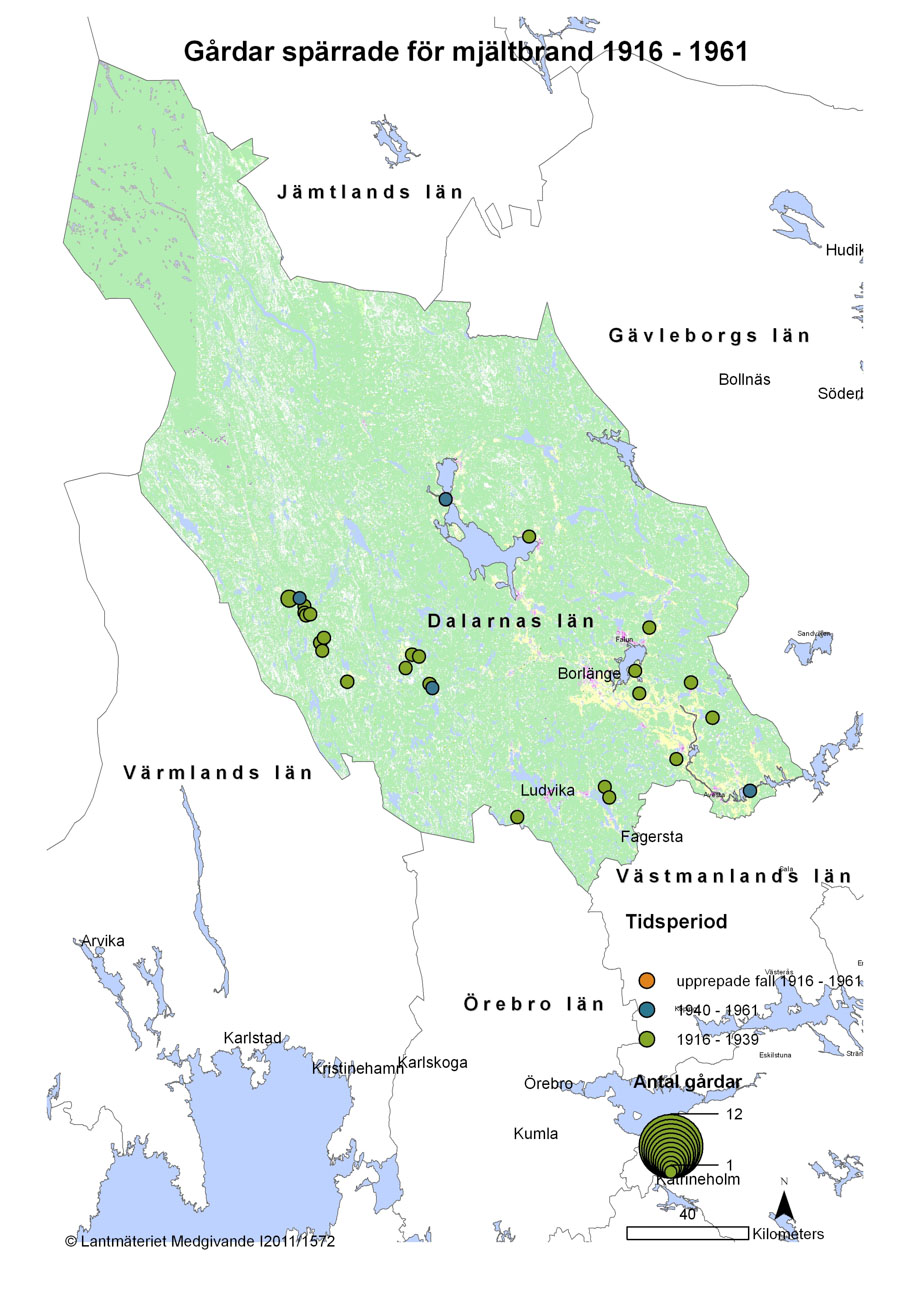 Mjältbrand 1916-1961 Dalarnas län