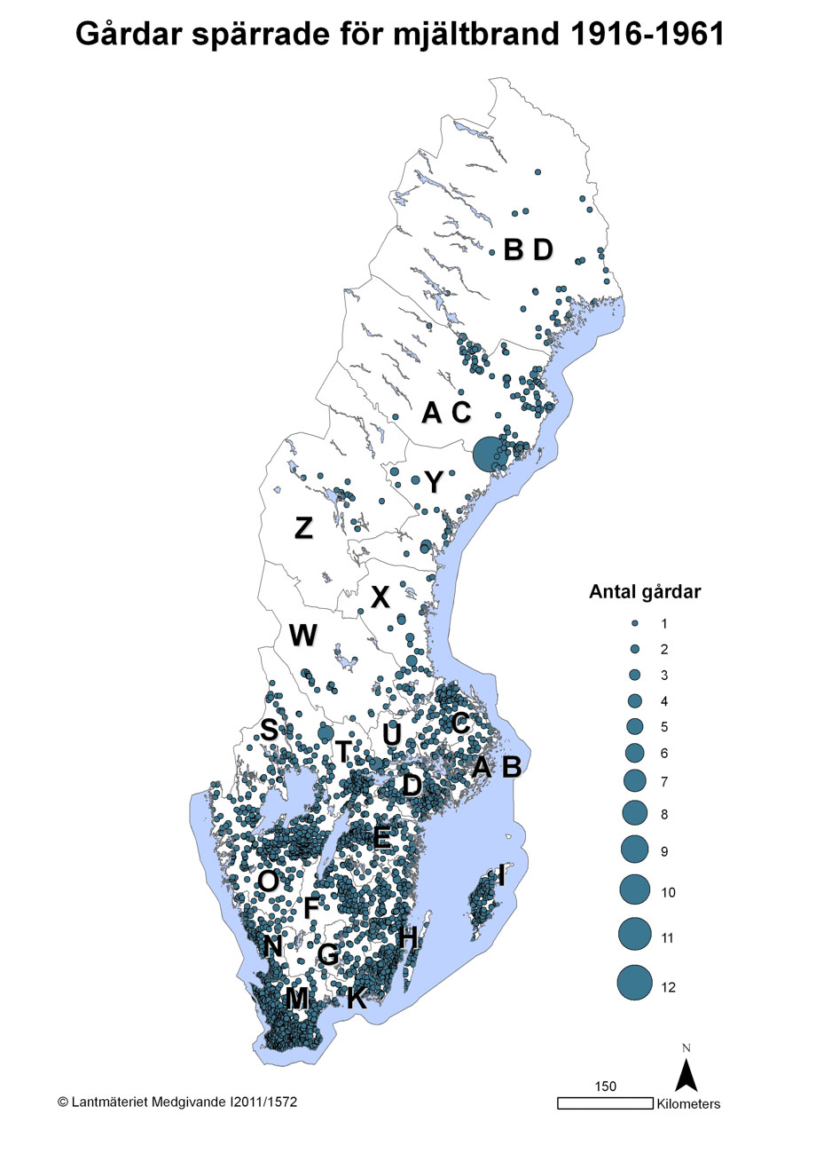 Mjältbrand 1916-1961 Sverige