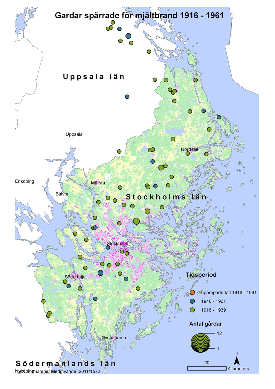 Mjältbrand 1916-1961 Stockholms län