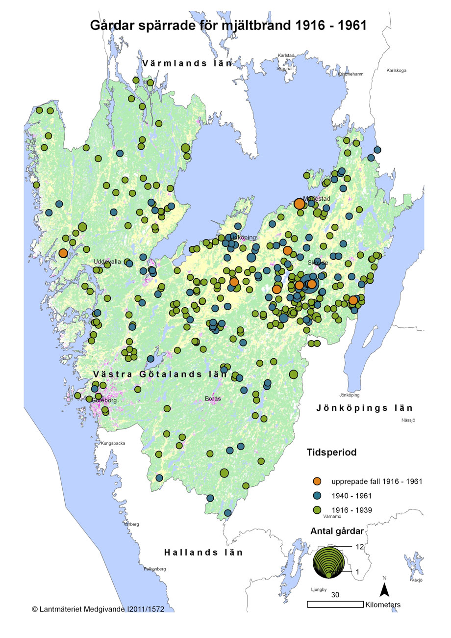 Mjältbrand 1916-1961 Västra Götalands län