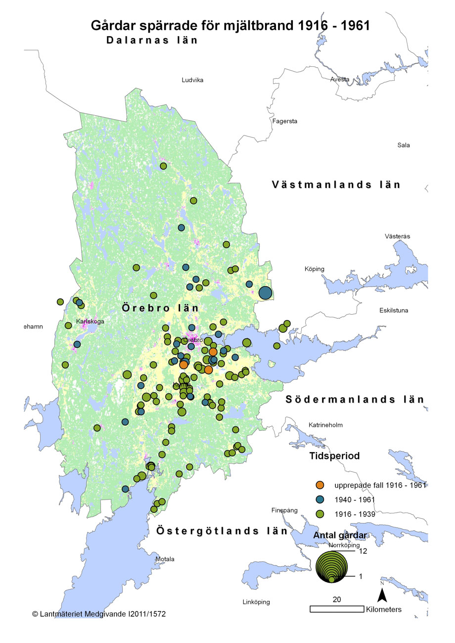 Mjältbrand 1916-1961 Örebro län