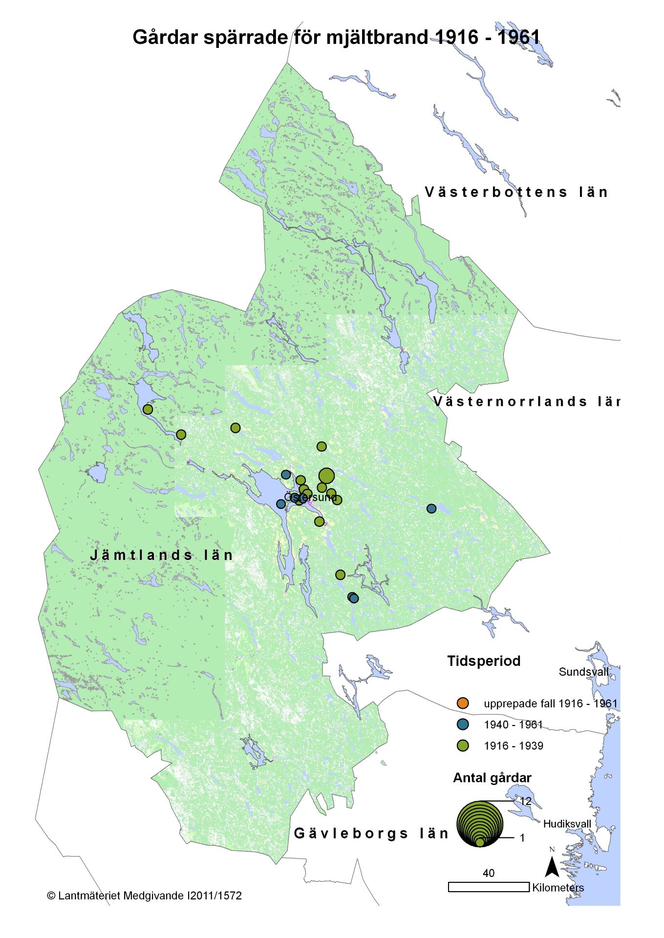 Mjältbrand 1916-1961 Jämtlands län